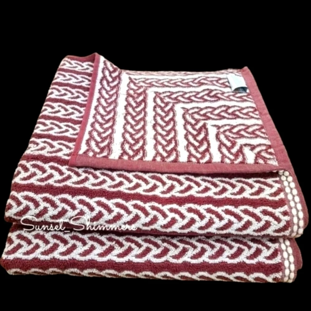 6 piece Bath Hand Tip Towel Set Heringbone Dot Deborah Connolly Quick Dry Cotton